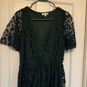 Needle & Thread Forest Green Floral Embroidered Wrap Dress